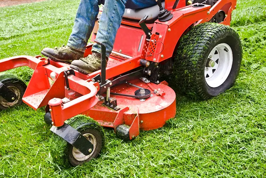 professional on a riding mower, cutting and mulching grass - Springfield, IL