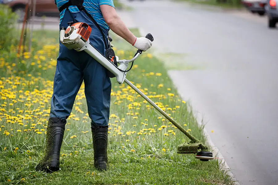 professional using a weed-wacker, weed-eater - weed eating lawn care - Springfield, IL